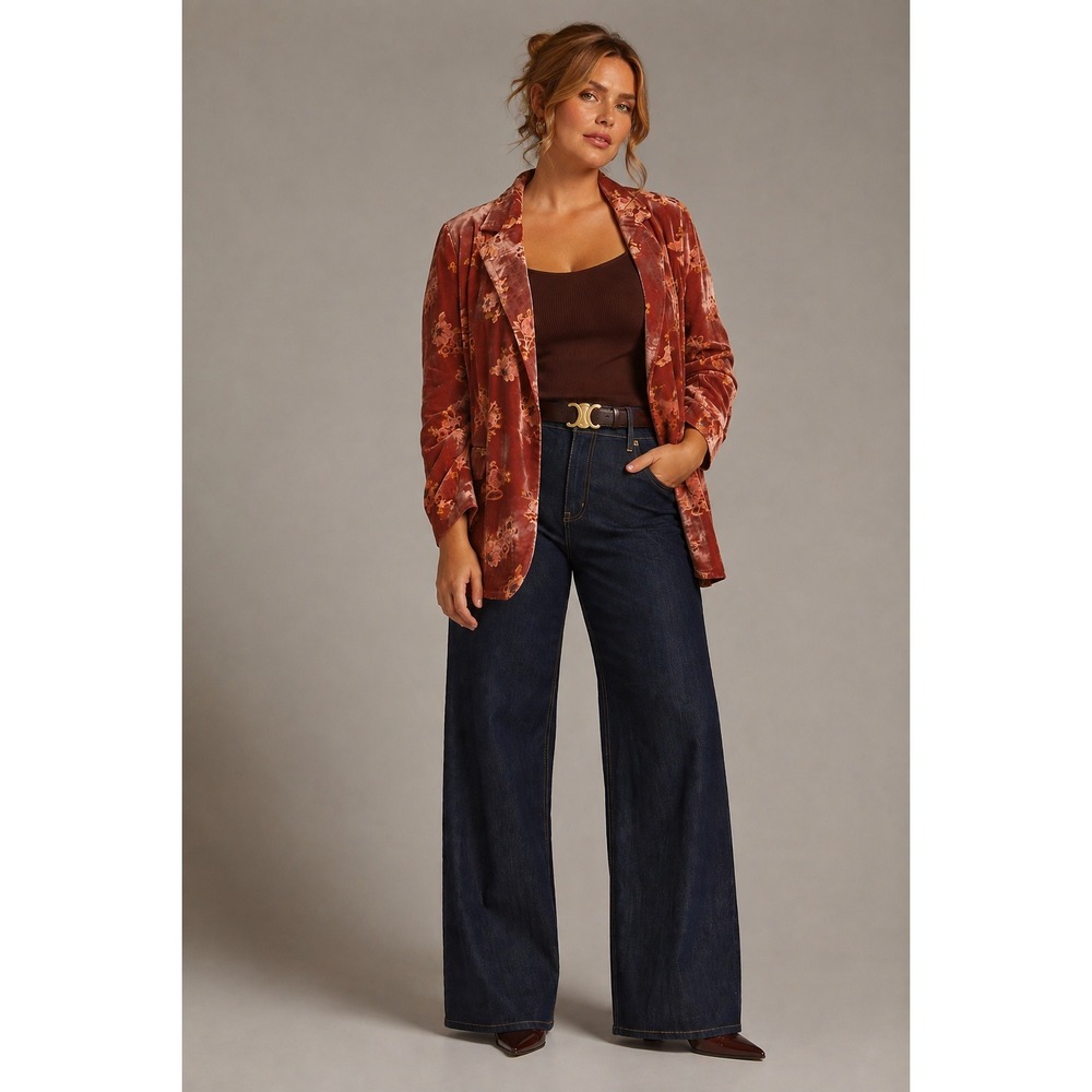 Hutch Floral Burnout Velvet Blazer Pink Boho Jacket 2X Anthropologie